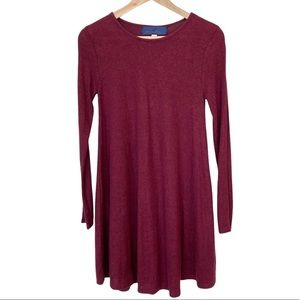 𝅺FRANCESCA’S Blue Rain Burgandy Cut Out Long Sleeve Scoop Neck Knit Dress